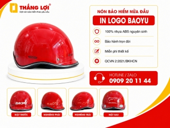 Nón bảo hiểm nửa đầu in logo BAOYU đỏ bóng