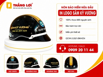 Nón bảo hiểm nửa đầu in logo Sâm Kỳ Vương sơn bóng