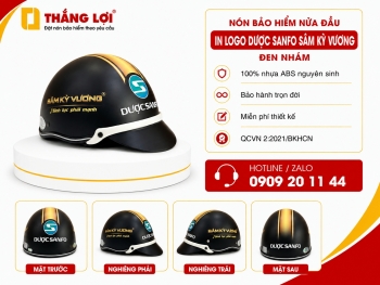 Nón bảo hiểm đen nhám in logo Dược Sanfo Sâm Kỳ Vương