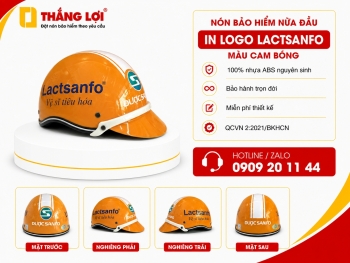 Nón bảo hiểm nửa đầu in logo Lactsanfo màu cam bóng