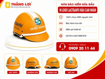 Nón bảo hiểm nửa đầu in logo Lactsanfo màu cam nhám