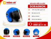 Nón bảo hiểm 3/4 có kính in hình Doraemon màu xanh
