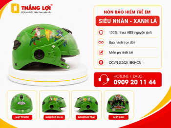 Nón bảo hiểm trẻ em siêu nhân màu xanh lá