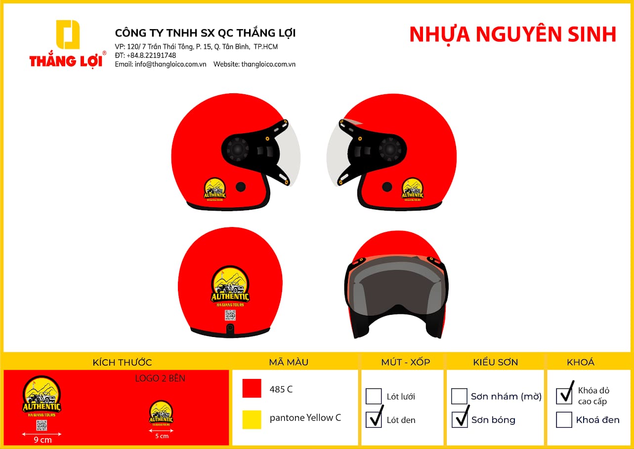 Nón bảo hiểm 3 phần 4 có kính cho doanh nghiệp du lịch Authentic