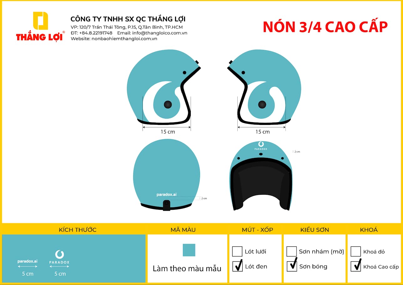 Nón bảo hiểm 3 phần 4 cho doanh nghiệp Paradox