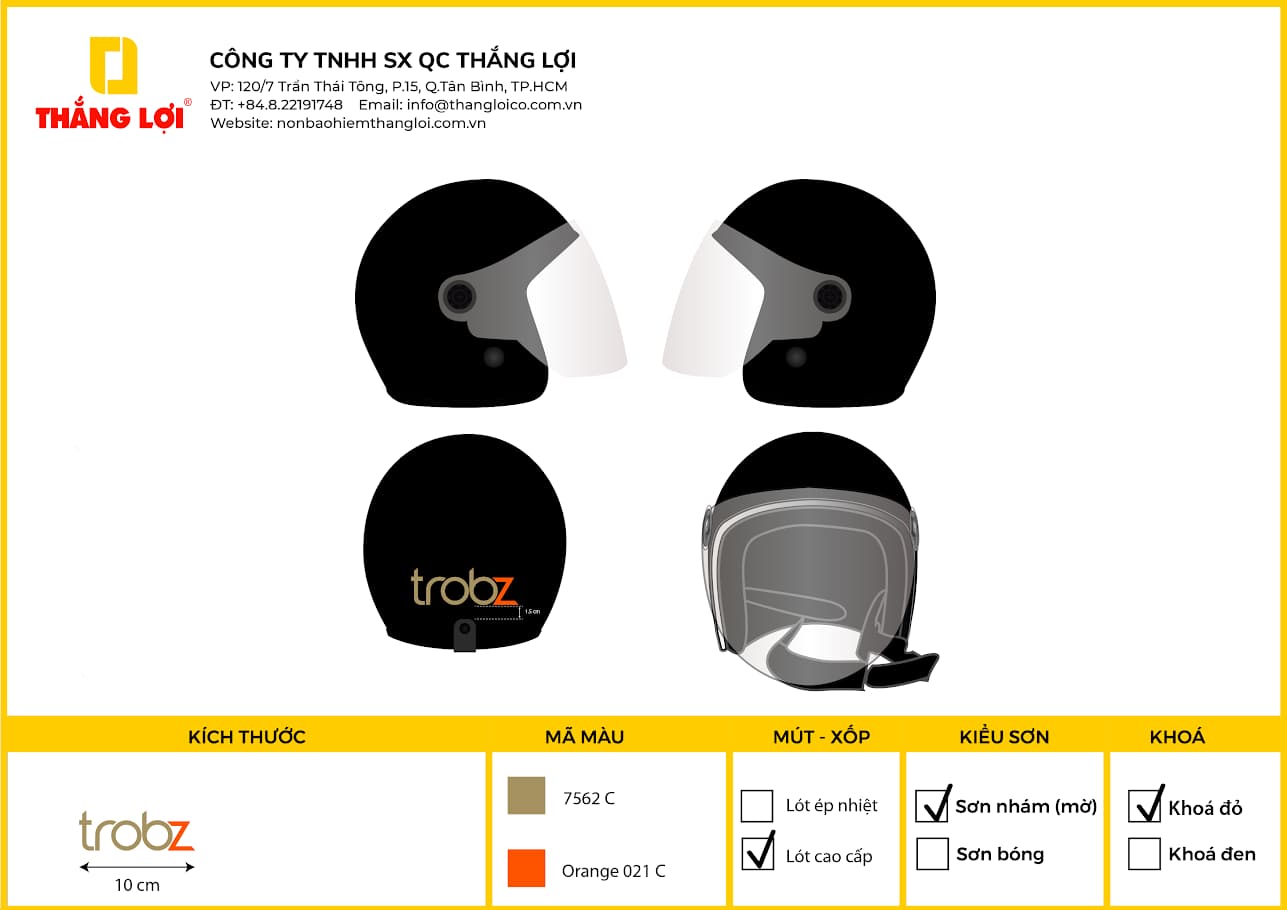 Nón bảo hiểm 3 phần 4 cho doanh nghiệp Trobz