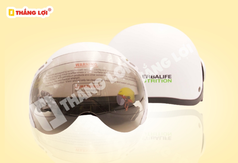 Nón bảo hiểm nửa đầu có kính in logo ngân hàng Herbalife