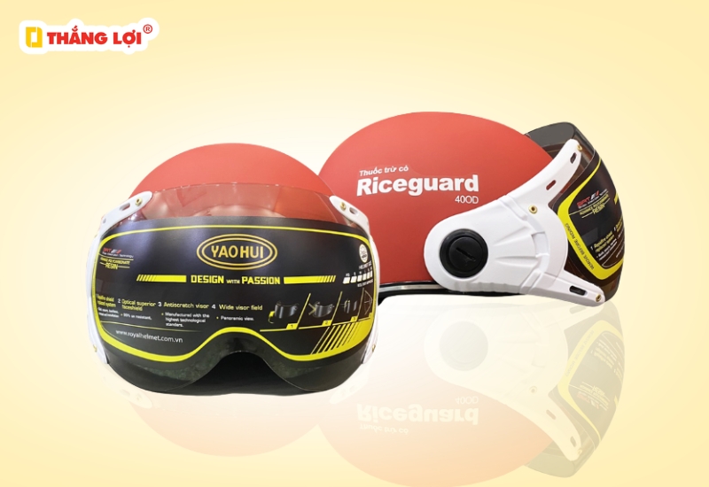 Nón bảo hiểm nửa đầu có kính in logo Riceguard