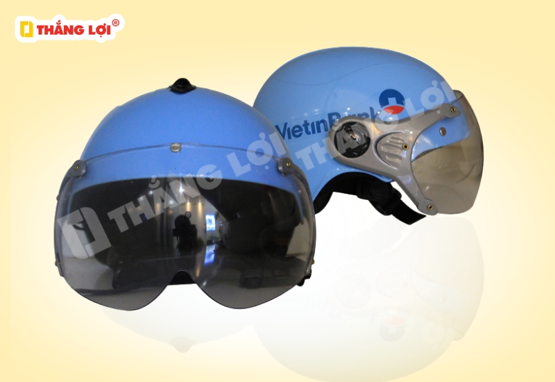 Nón bảo hiểm nửa đầu có kính in logo ngân hàng Vietinbank