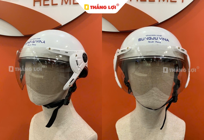 Nón bảo hiểm nửa đầu có kính in logo Sungju Vina