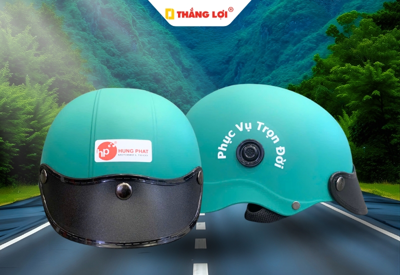 Nón bảo hiểm nửa đầu không kính in Logo Hưng Phát