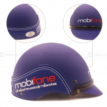 Nón Bảo Hiểm nửa đầu ốp da Mobifone