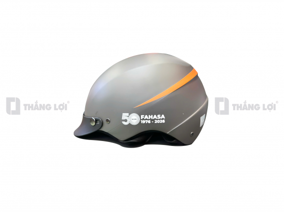 Nón bảo hiểm nửa đầu in logo FAHASA 50 năm màu xám