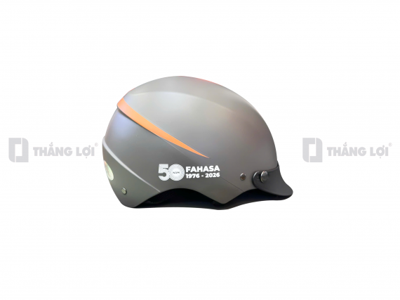 Nón bảo hiểm nửa đầu in logo FAHASA 50 năm màu xám