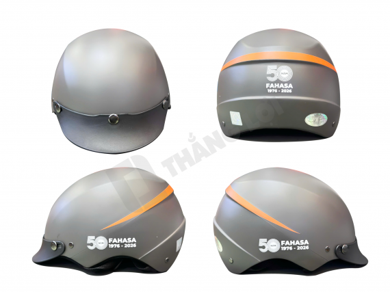 Nón bảo hiểm nửa đầu in logo FAHASA 50 năm màu xám