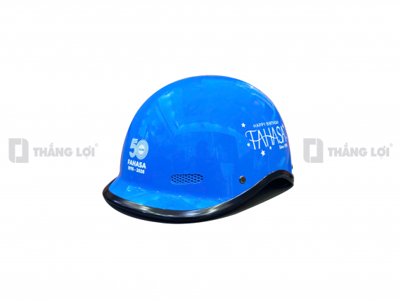 Nón bảo hiểm nửa đầu logo FAHASA 50 năm xanh dương bóng
