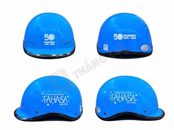 Nón bảo hiểm nửa đầu logo FAHASA 50 năm xanh dương bóng
