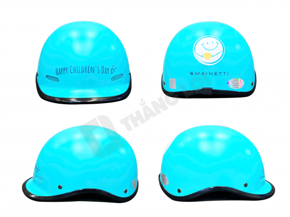 Nón bảo hiểm nửa đầu in logo Happy Children’s Day màu xanh biển