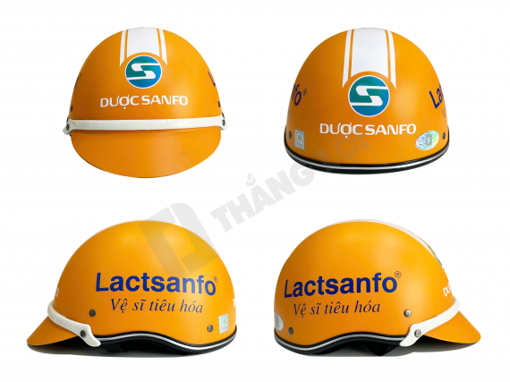 Nón bảo hiểm nửa đầu in logo Lactsanfo màu cam nhám