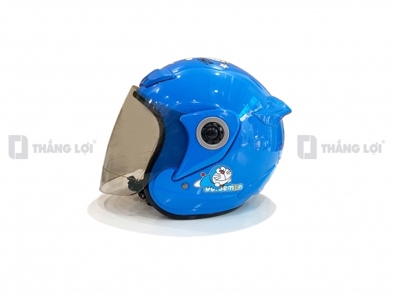 Nón bảo hiểm 3/4 có kính in hình Doraemon màu xanh