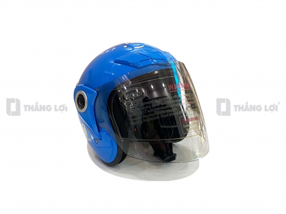 Nón bảo hiểm 3/4 có kính in hình Doraemon màu xanh