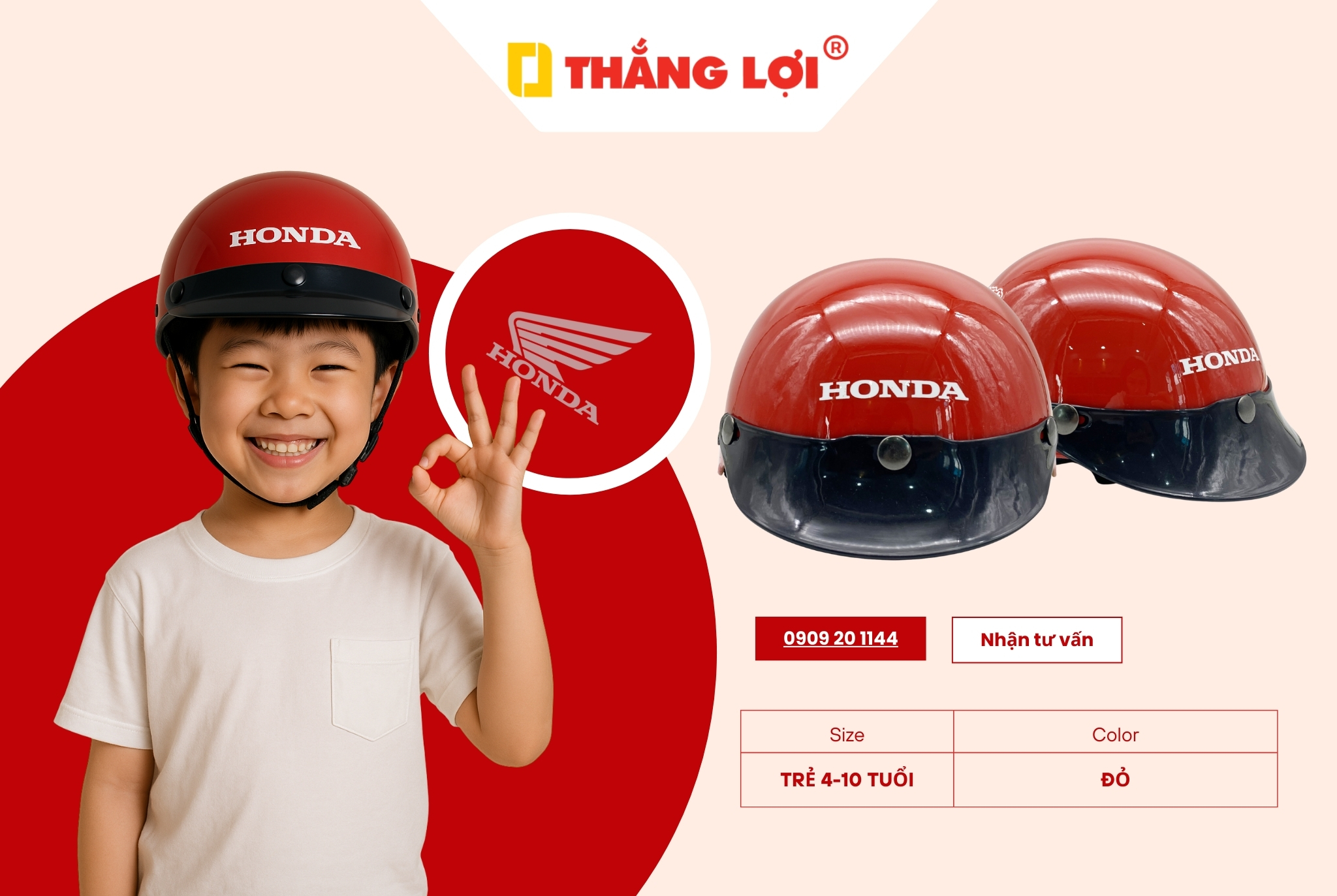 Hình ảnh cậu bé đội nón bảo hiểm honda