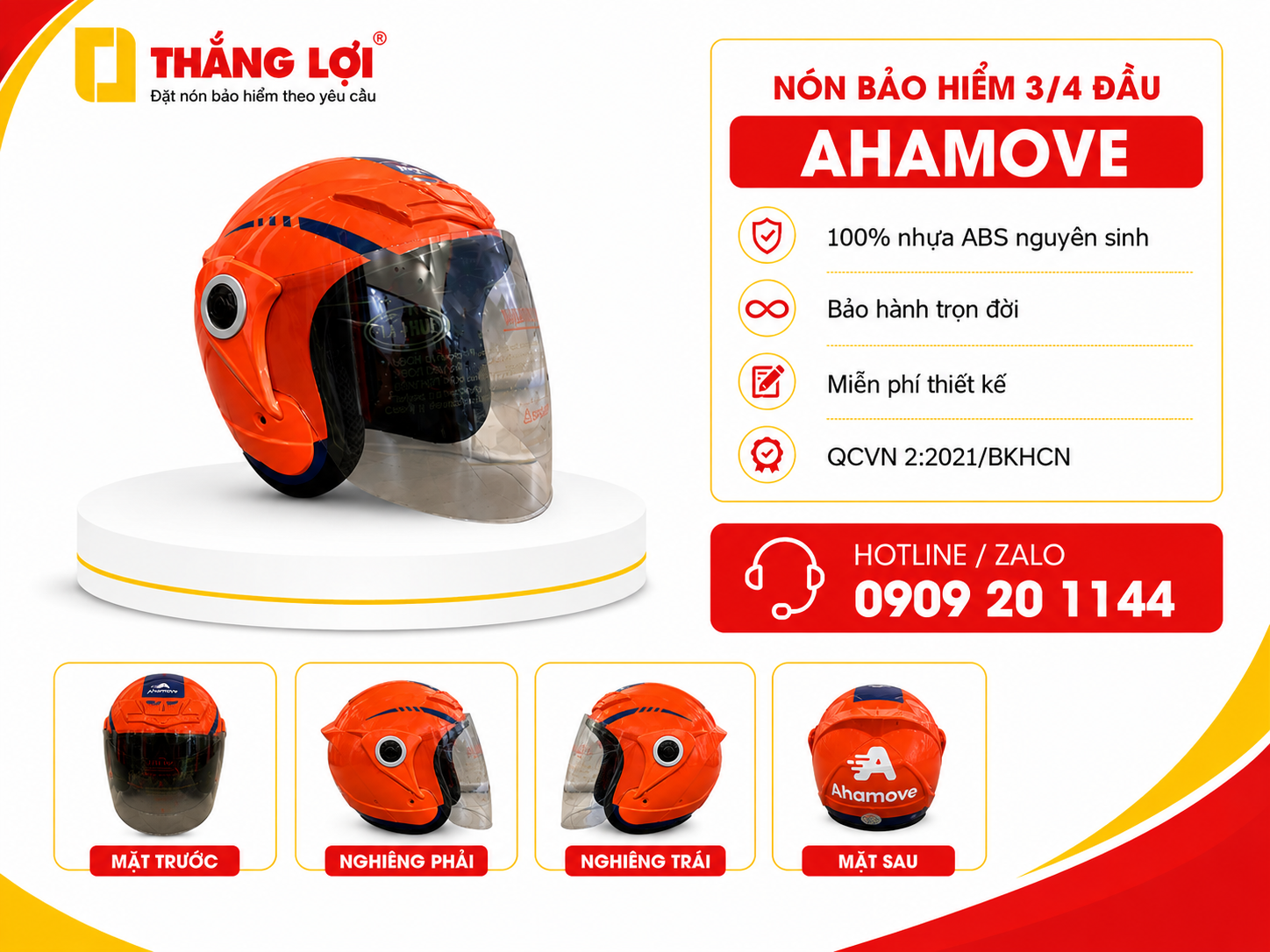 Nón bảo hiểm 3/4 đầu AHAMOVE