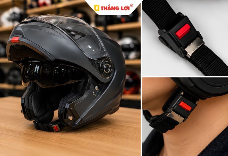 Dòng nón bảo hiểm lật hàm thường dùng loại khóa tầng cao cấp