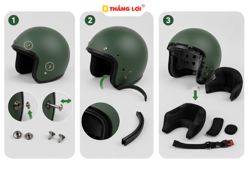 Cách tháo mũ bảo hiểm 3/4 đúng cách để vệ sinh tại nhà