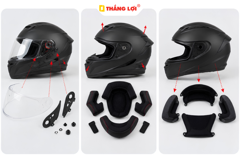 Cách tháo mũ bảo hiểm fullface để vệ sinh và thay phụ kiện