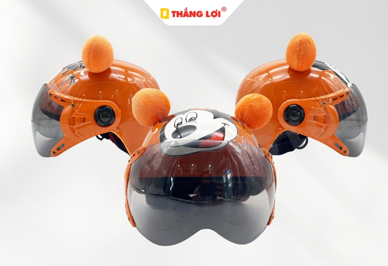Nón bảo hiểm có kính Chuột Mickey màu cam