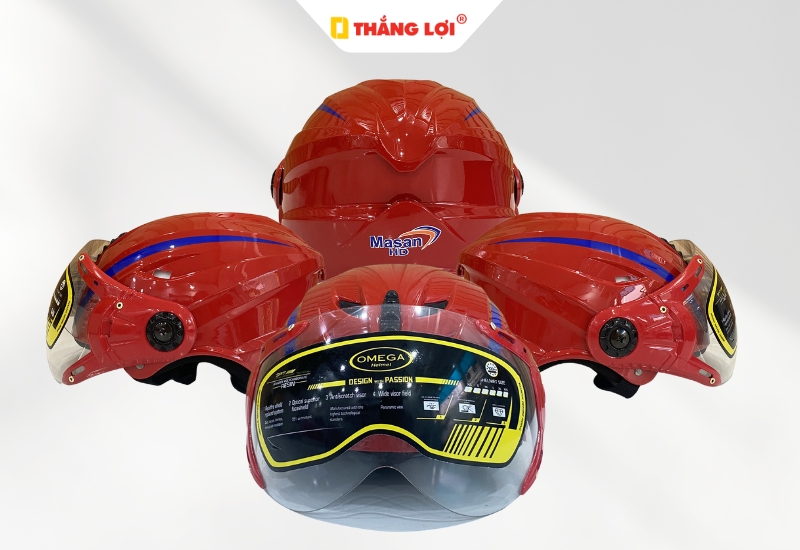 Nón bảo hiểm có kính Masan màu đỏ