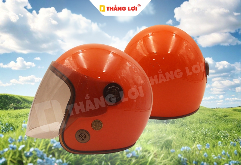 Mũ bảo hiểm 3/4 cho nữ màu cam có kính