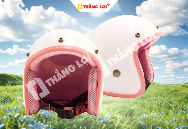 Mũ bảo hiểm 3/4 cho nữ màu hồng