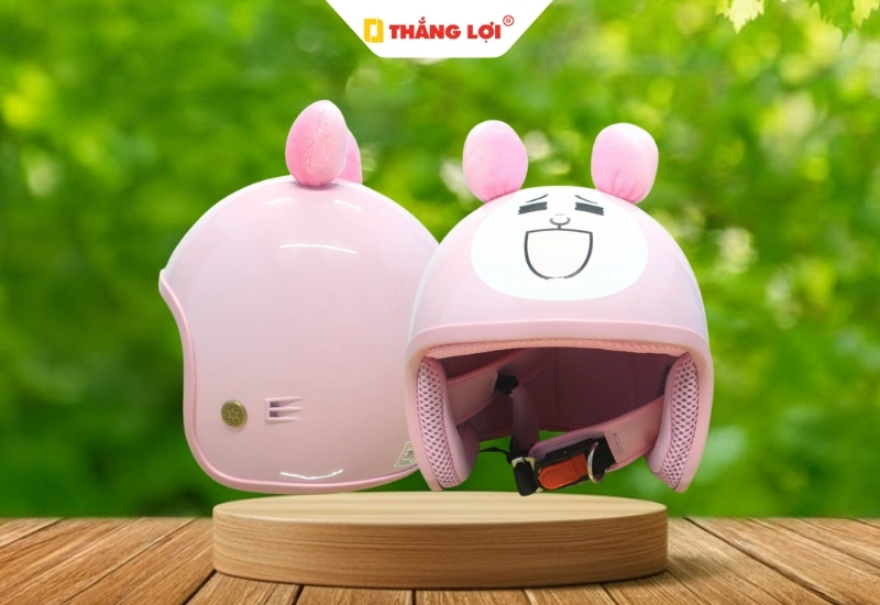 Mũ bảo hiềm 3 phần 4 cho bé màu hồng hình con thỏ