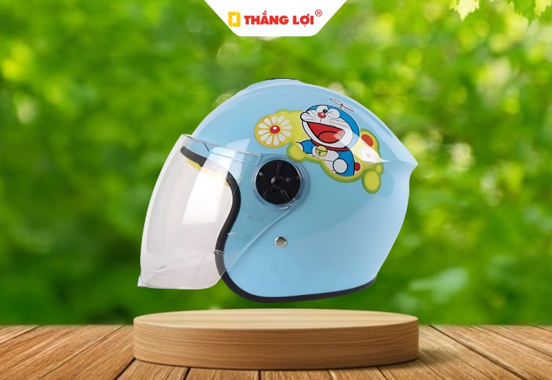 Mũ bảo hiềm 3 phần 4 cho bé in hình Doraemon dễ thương