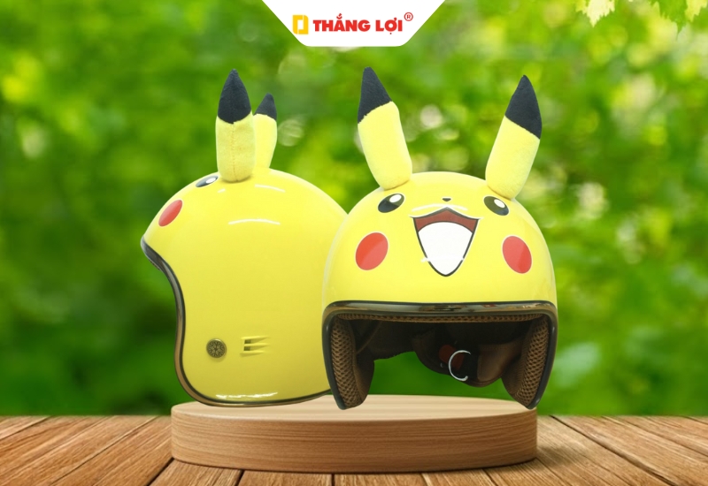 Mũ bảo hiềm 3 phần 4 cho bé in hình Pikachu vui nhộn