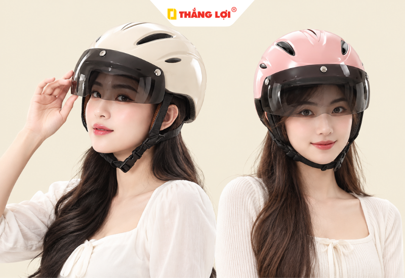 Mũ bảo hiểm nửa đầu có kính âm cho nữ gọn đẹp, tiện lợi