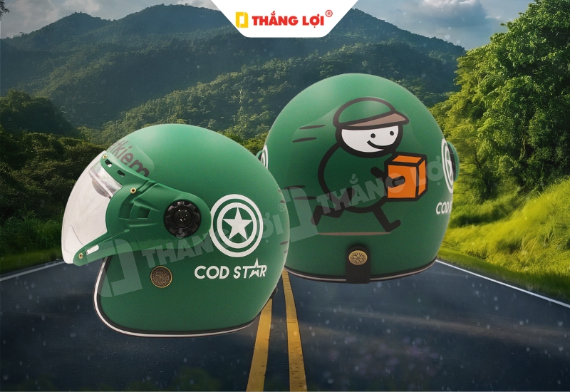 Nón bảo hiểm 3/4 công ty vận chuyển GHTK có kính dài chắn gió