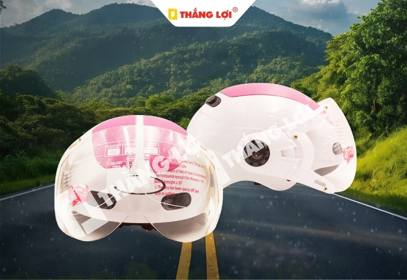 Nón bảo hiểm nửa đầu có kính màu hồng
