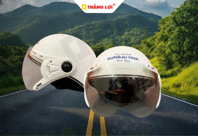 Nón bảo hiểm nửa đầu có kính màu trắng