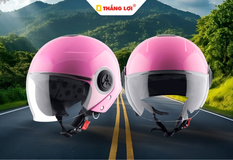 Mẫu nón bảo hiểm nửa đầu có kính cho nam màu hồng