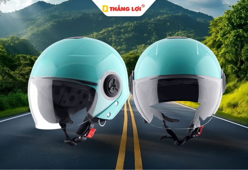 Mẫu nón bảo hiểm nửa đầu có kính cho nam màu xanh