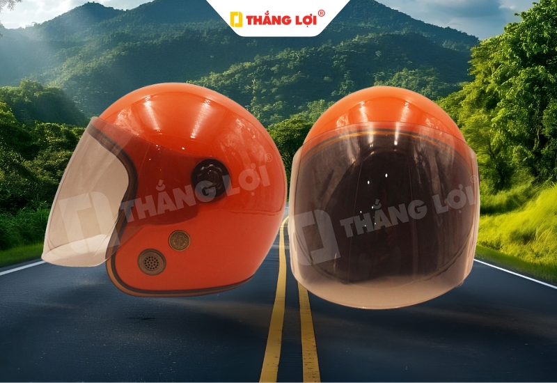 Nón bảo hiểm 3 phần 4 có kính cho nam màu cam