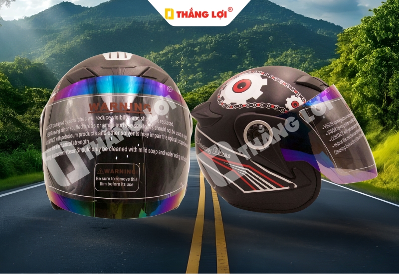 Nón bảo hiểm 3 phần 4 có kính cho nam màu đen