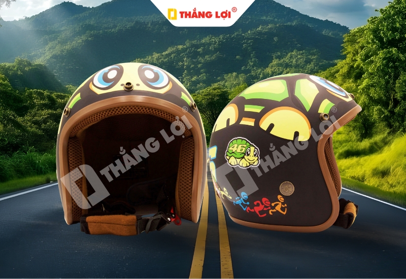 Nón bảo hiểm 3 phần 4 không kính con rùa cho nam màu đen