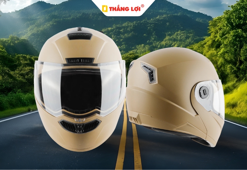 Nón bảo hiểm Fullface cho nam màu be