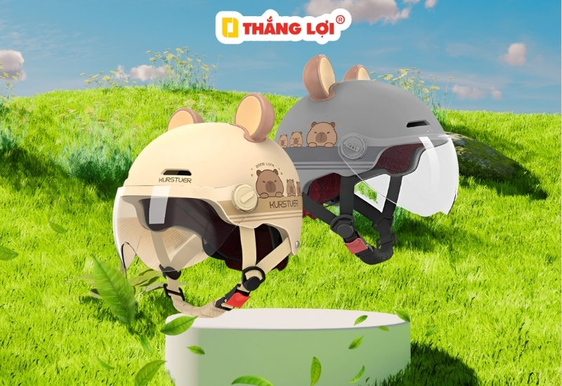 Nón bảo hiểm đẹp cho nữ 1 phần 2 có kính Capybara