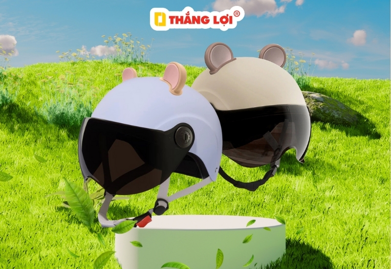 Nón bảo hiểm đẹp cho nữ 1 phần 2 có kính tai gấu