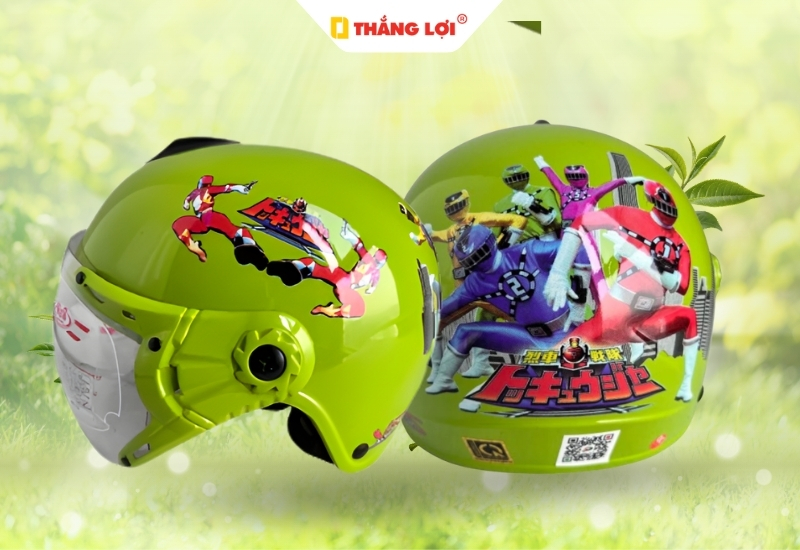 Nón bảo hiểm 3 phẩn 4 in logo hoạt hình 5 anh em siêu nhân